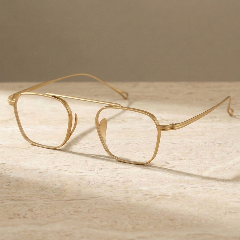 Chashma Ochki Unisex Full Rim Square Titanium Eyeglasses 889501 - Gold — view 2 | Chashma Ochki at FuzWeb