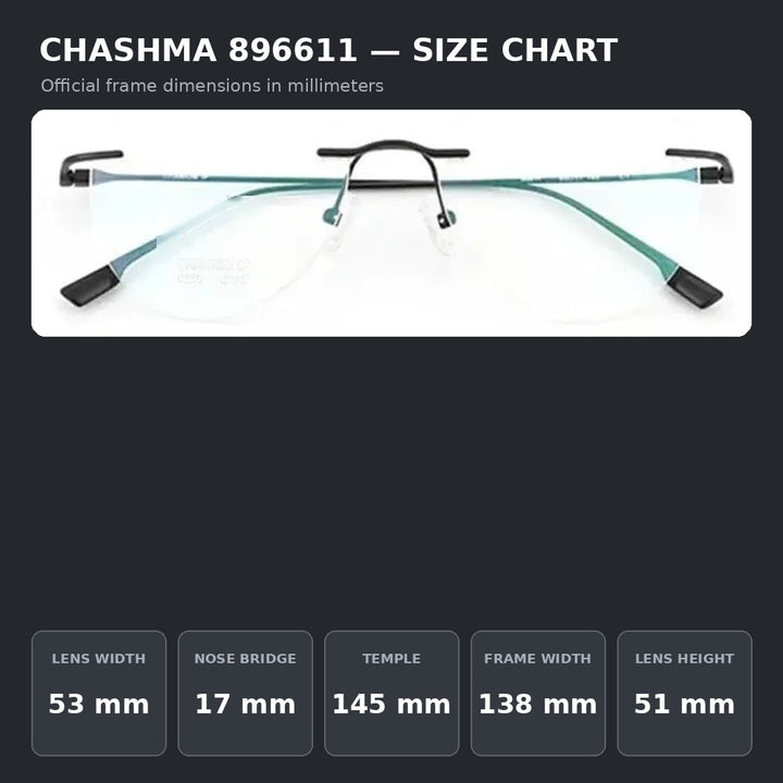 Chashma Ochki 896611 Eyeglasses — Frame Dimensions and Sizing Chart