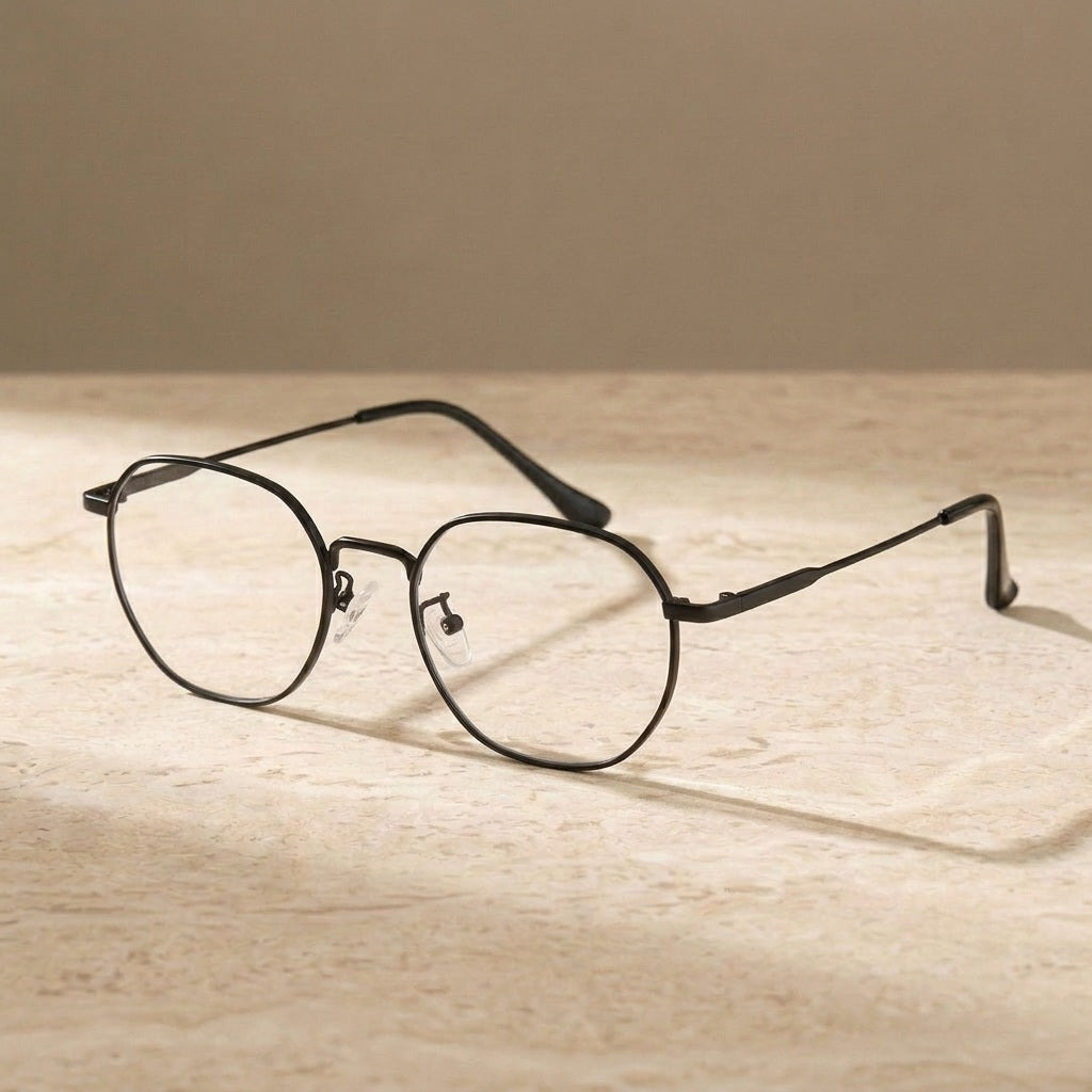Chashma Ochki Women's Full Rim Polygon Oval Steel Eyeglasses 92008 - Black — view 2 | Chashma Ochki at FuzWeb