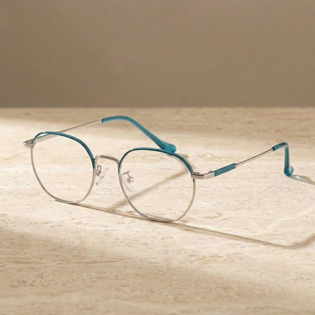 Chashma Ochki Women's Full Rim Polygon Oval Steel Eyeglasses 92008 - Blue Green — view 1 | Chashma Ochki at FuzWeb