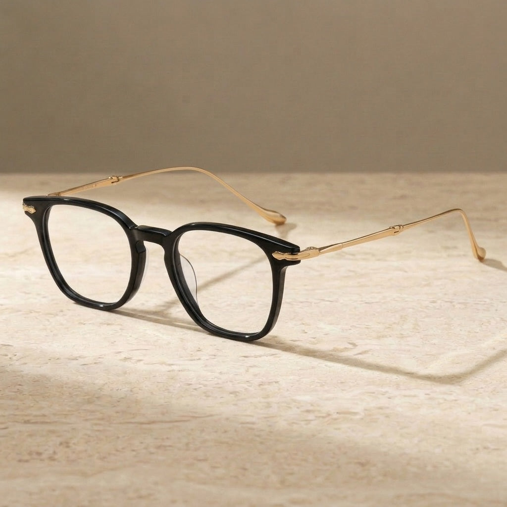 Chashma Ochki Women's Full Rim Square Acetate Titanium Eyeglasses 932052 - Black-Gold — view 2 | Chashma Ochki at FuzWeb
