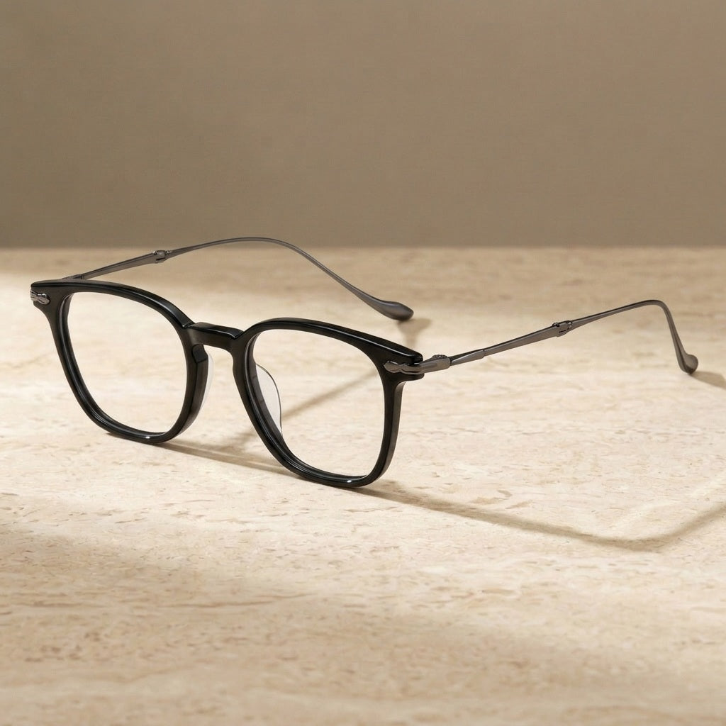 Chashma Ochki Women's Full Rim Square Acetate Titanium Eyeglasses 932052 - Black-Gray — view 1 | Chashma Ochki at FuzWeb