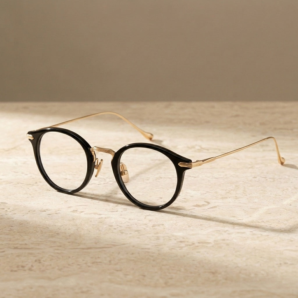 Chashma Ochki Women's Full Rim Round Acetate Titanium Eyeglasses 932056 - Black-Gold — view 1 | Chashma Ochki at FuzWeb
