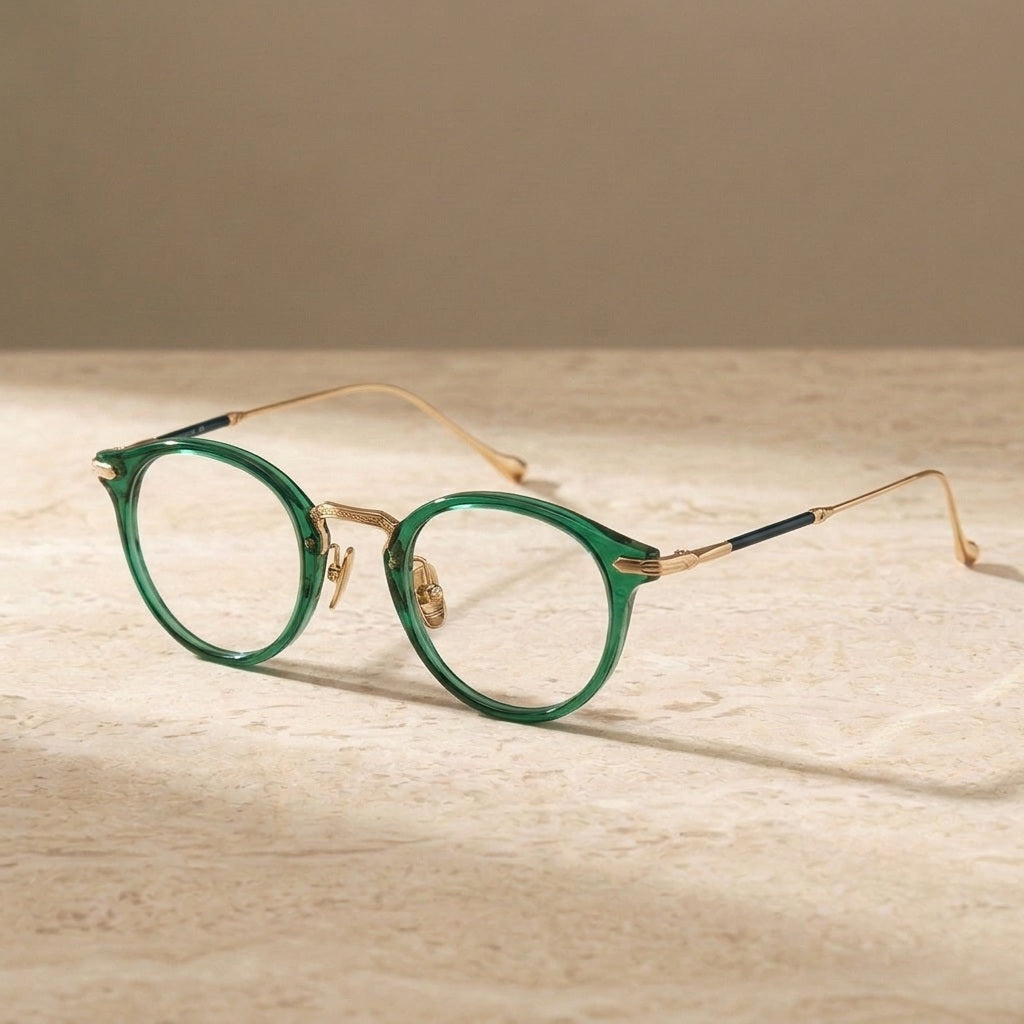 Chashma Ochki Women's Full Rim Round Acetate Titanium Eyeglasses 932056 - Green — view 2 | Chashma Ochki at FuzWeb