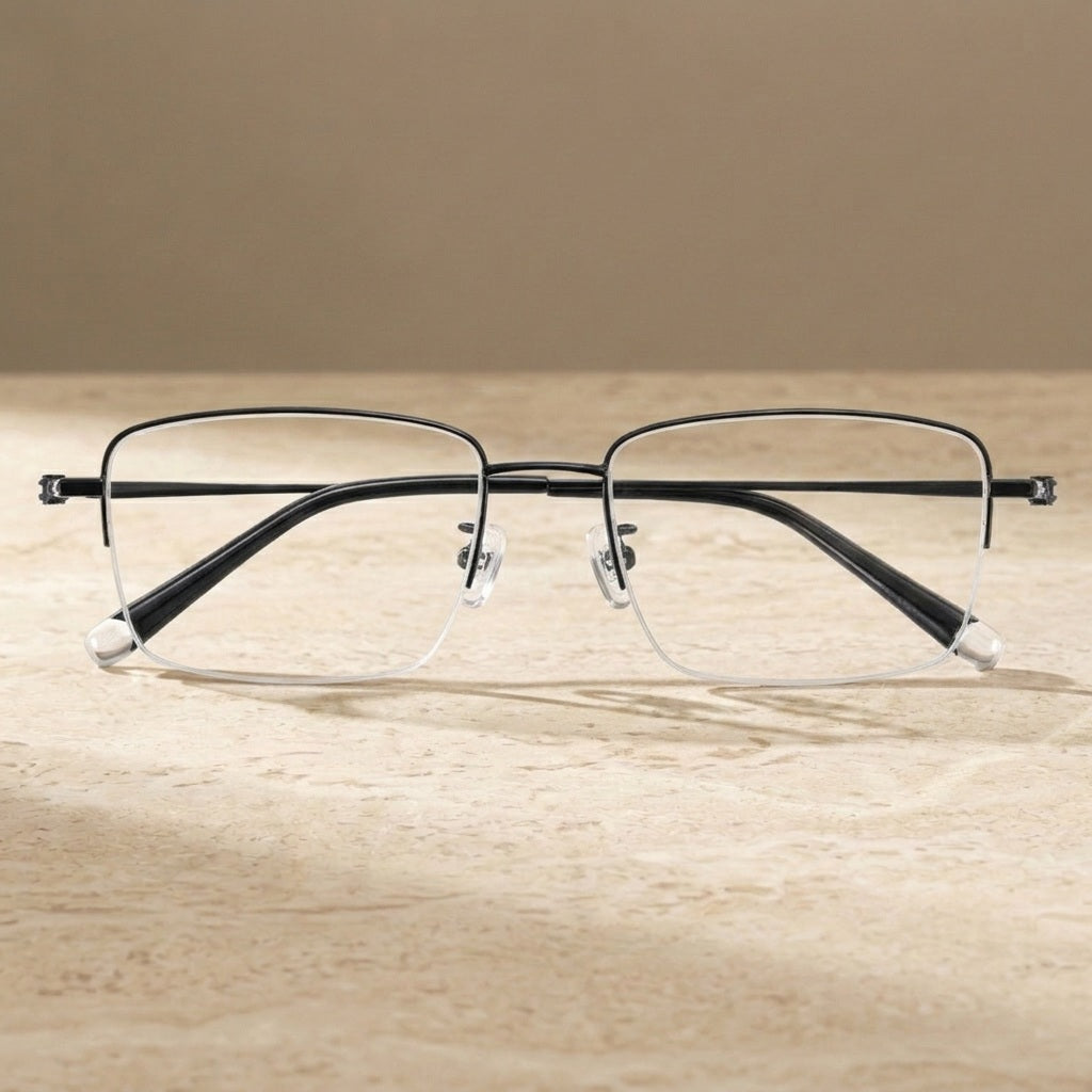 Chashma Ochki Unisex Semi Rim Polygon Square Titanium Eyeglasses 966310 - Black — view 1 | Chashma Ochki at FuzWeb
