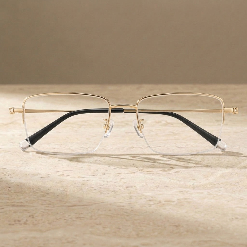 Chashma Ochki Unisex Semi Rim Polygon Square Titanium Eyeglasses 966310 - Gold — view 2 | Chashma Ochki at FuzWeb