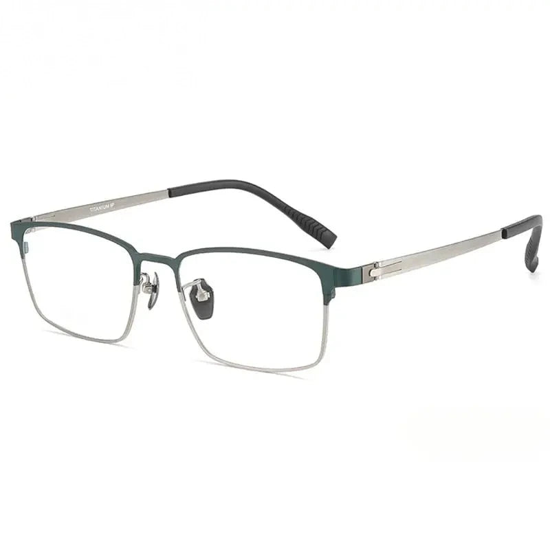 Chashma Ochki Men's Full Rim Big Square Titanium Eyeglasses 631287 - DARK GREEN-SILVER
