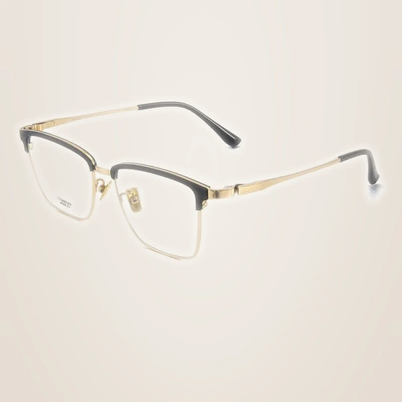 Chashma Ochki Men's Full Rim Square Acetate Titanium Eyeglasses 881079 - Black Gold