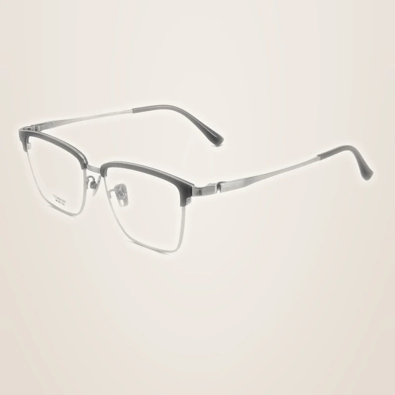 Chashma Ochki Men's Full Rim Square Acetate Titanium Eyeglasses 881079 - Black Gray