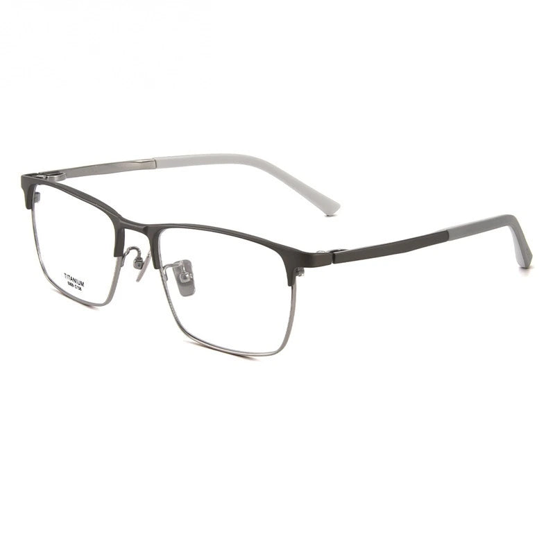 Chashma Ochki Men's Full Rim Square Titanium Eyeglasses 886909 - Black Gray
