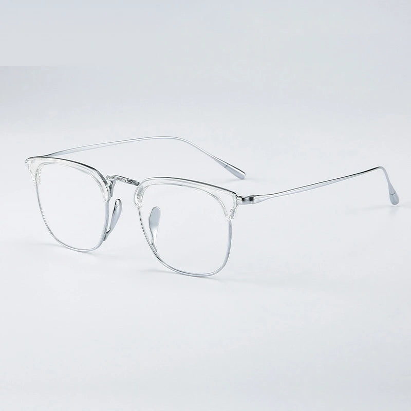 Chashma Ochki Men's Full Rim Square Titanium Acetate Eyeglasses 881902 - Transparent-Silver