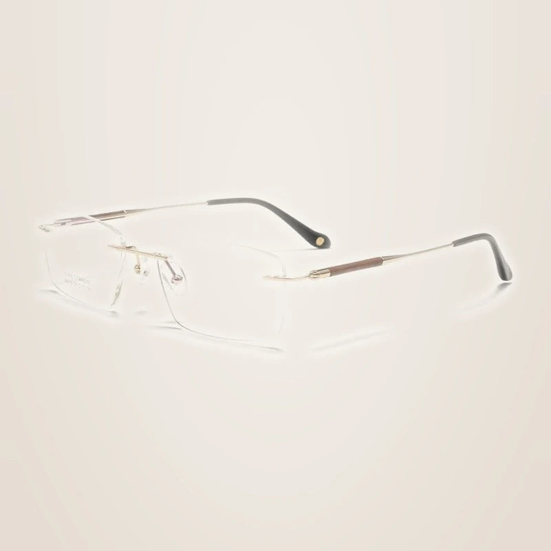 Chashma Ochki Men's Rimless Square Titanium Rosewood Eyeglasses 899910 - Gold