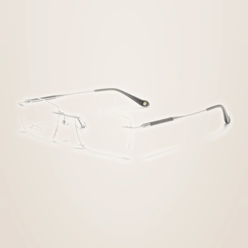 Chashma Ochki Men's Rimless Square Titanium Rosewood Eyeglasses 899910 - Silver