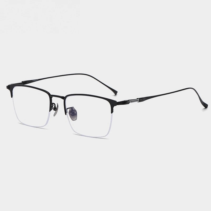 Chashma Ochki Men's Semi Rim Big Square Titanium Eyeglasses 969011 - Black