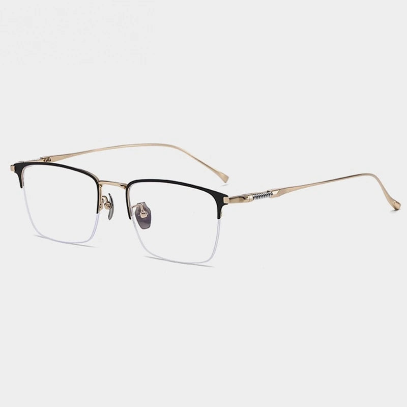 Chashma Ochki Men's Semi Rim Big Square Titanium Eyeglasses 969011 - Black-Gold
