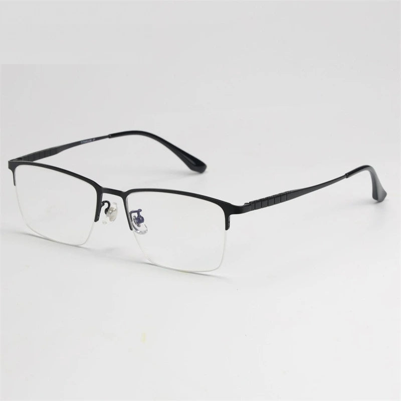 Chashma Ochki Men's Semi Rim Polygon Square Titanium Eyeglasses 965003 - Black
