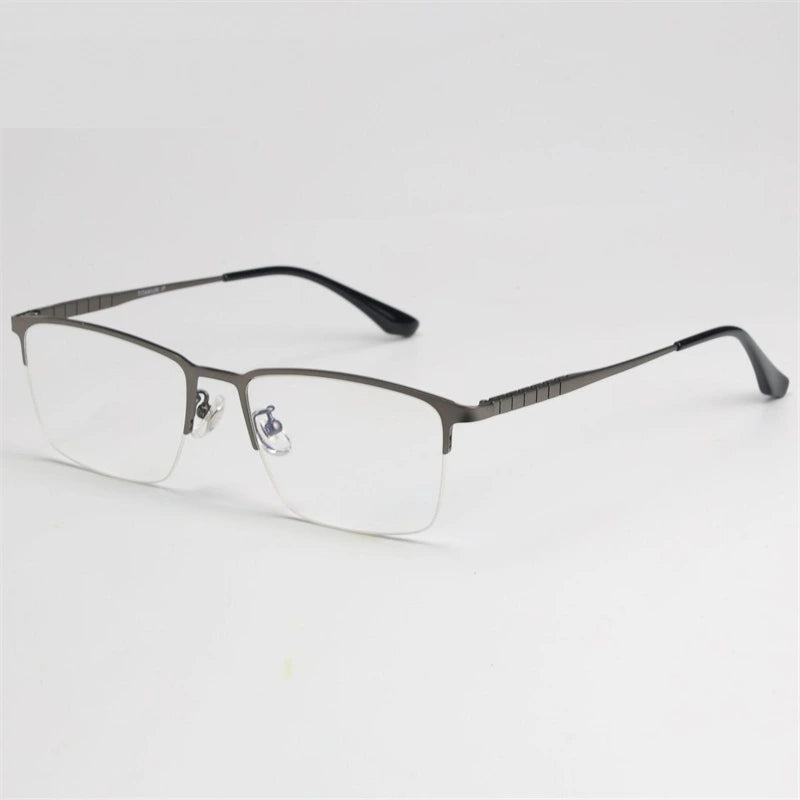 Chashma Ochki Men's Semi Rim Polygon Square Titanium Eyeglasses 965003 - Gun-Gray