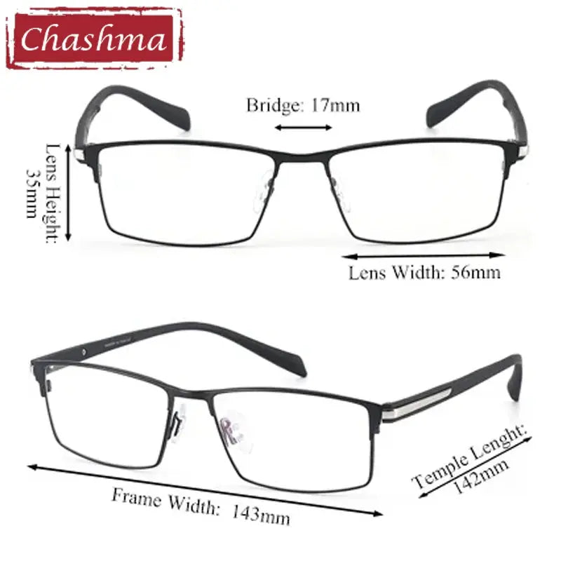 Chashma Ochki Men's Full Rim Square Titanium Alloy Eyeglasses 889282 - Size Chart