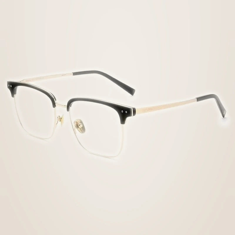 Chashma Ochki Unisex Full Rim Big Square Titanium Tr 90 Eyeglasses 881036 - Black Gold