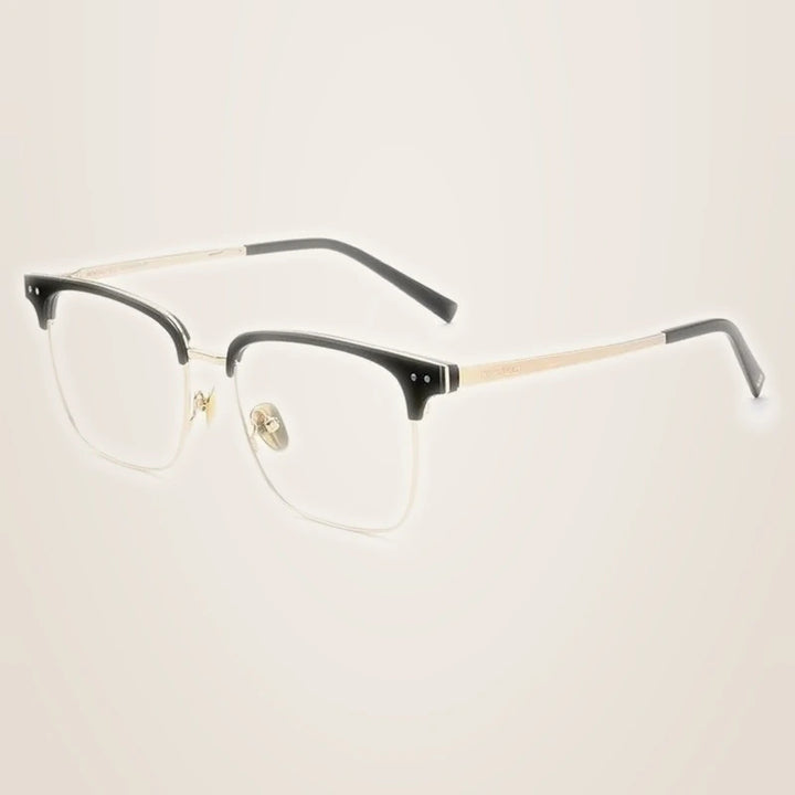 Chashma Ochki Unisex Full Rim Big Square Titanium Tr 90 Eyeglasses 881036 - Black Gold