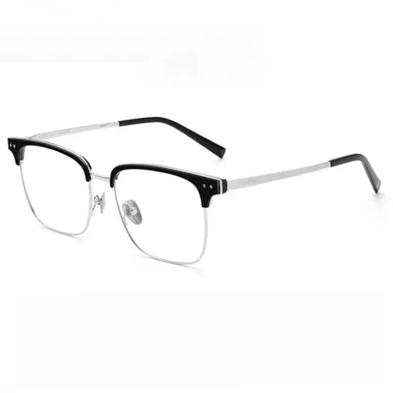 Chashma Ochki Unisex Full Rim Big Square Titanium Tr 90 Eyeglasses 881036 - Black Silver