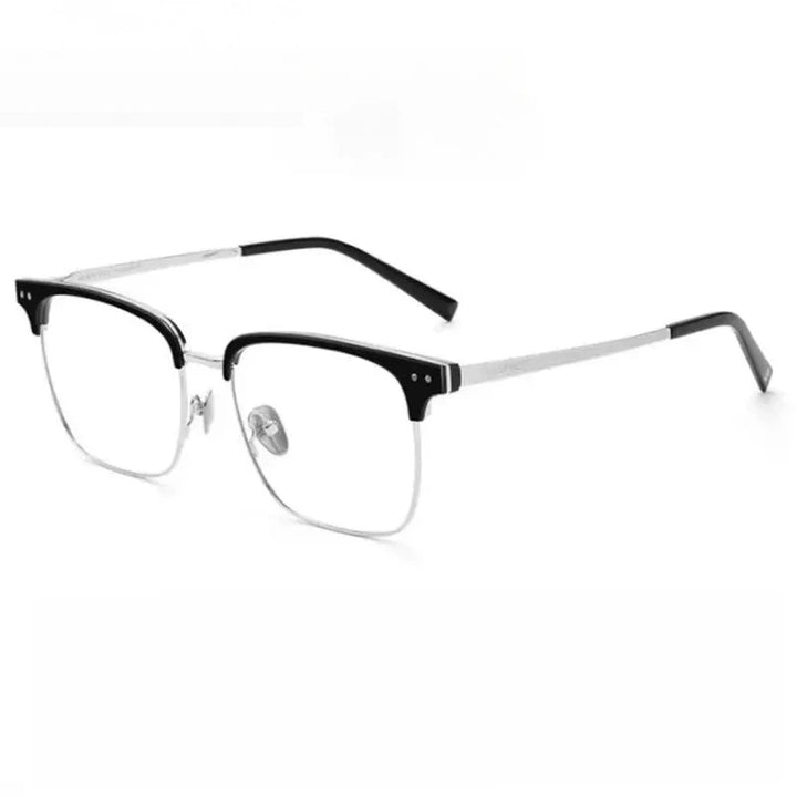Chashma Ochki Unisex Full Rim Big Square Titanium Tr 90 Eyeglasses 881036 - Black Silver