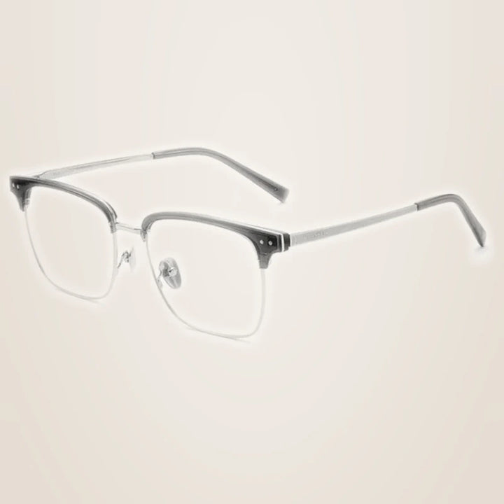 Chashma Ochki Unisex Full Rim Big Square Titanium Tr 90 Eyeglasses 881036 - Transparent Gray