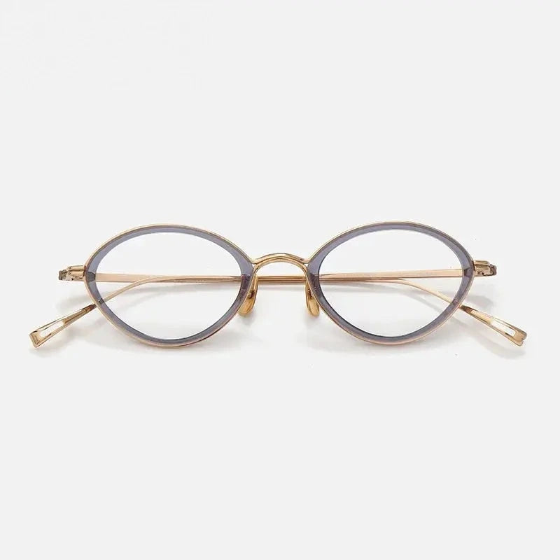 Chashma Ochki Unisex Full Rim Oval Acetate Titanium Eyeglasses 770020 - Gray
