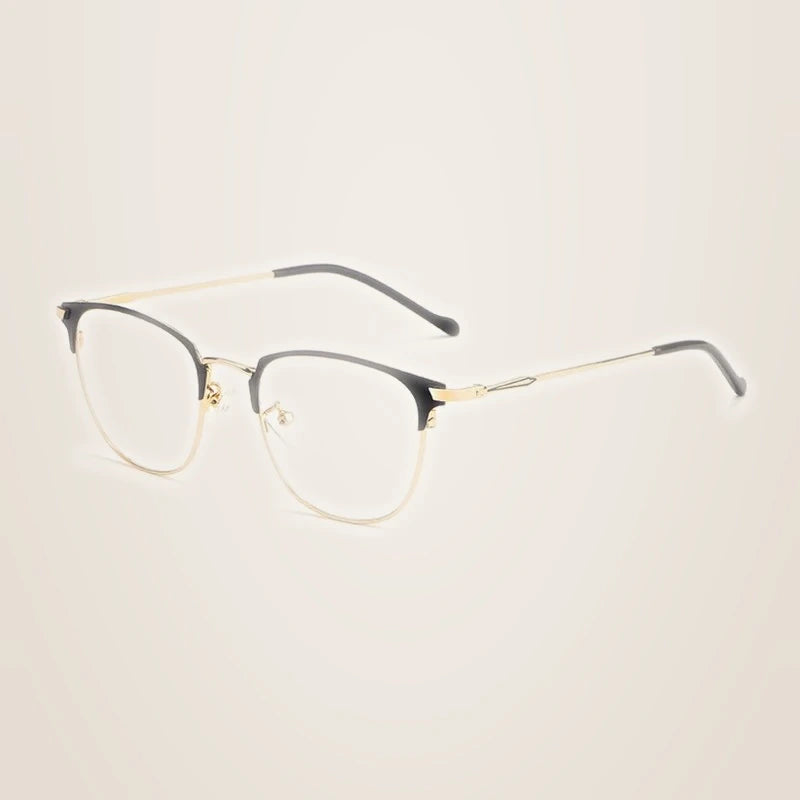 Chashma Ochki Unisex Full Rim Oval Square Alloy Eyeglasses 883389 - Black with Gold
