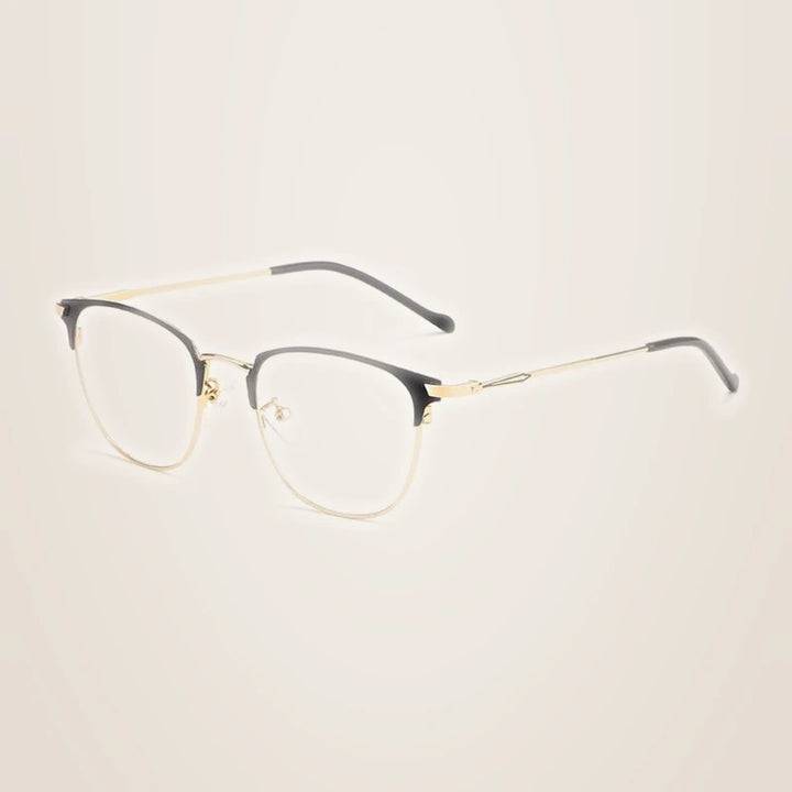 Chashma Ochki Unisex Full Rim Oval Square Alloy Eyeglasses 883389 - Black with Gold