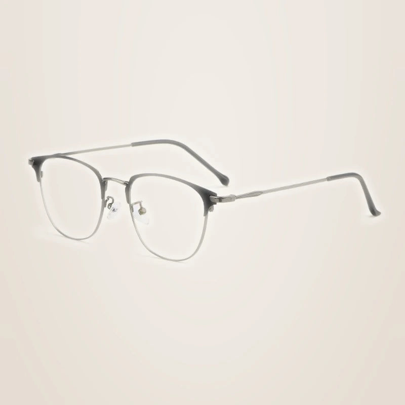 Chashma Ochki Unisex Full Rim Oval Square Alloy Eyeglasses 883389 - Black with Gray