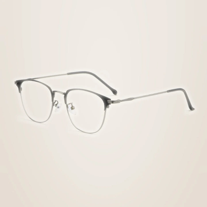 Chashma Ochki Unisex Full Rim Oval Square Alloy Eyeglasses 883389 - Black with Gray