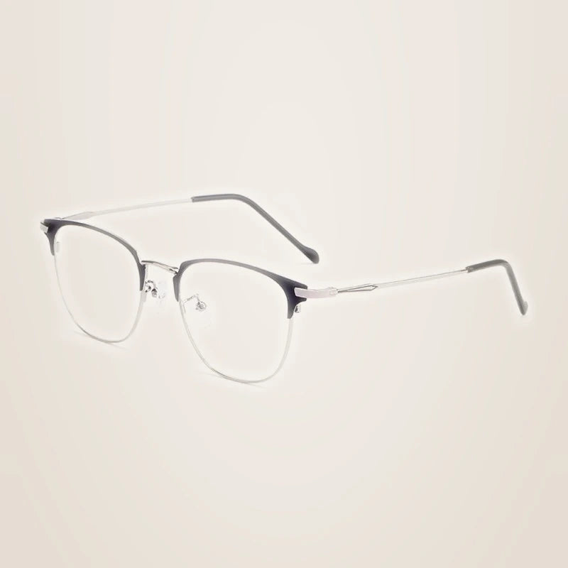 Chashma Ochki Unisex Full Rim Oval Square Alloy Eyeglasses 883389 - Black with Silver