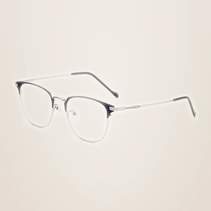 Chashma Ochki Unisex Full Rim Oval Square Alloy Eyeglasses 883389 - Black with Silver