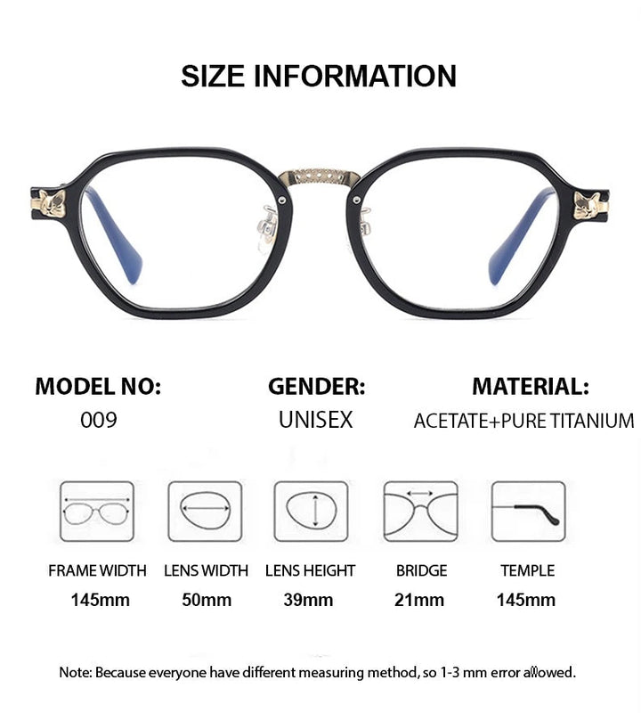 Chashma Ochki Unisex Full Rim Polygon Acetate Titanium Eyeglasses 22009 - Size Chart