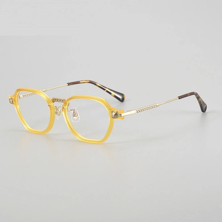 Chashma Ochki Unisex Full Rim Polygon Acetate Titanium Eyeglasses 22009 - Yellow-Gold