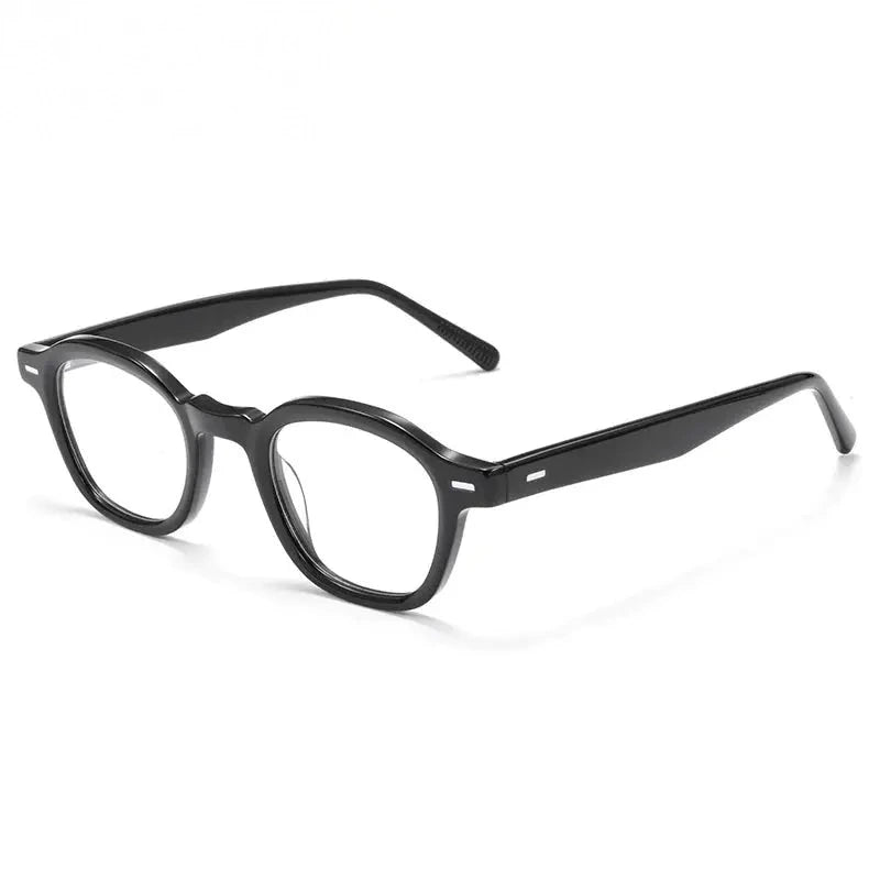 Chashma Ochki Unisex Full Rim Polygon Oval Acetate Eyeglasses 881003 - Bright Black