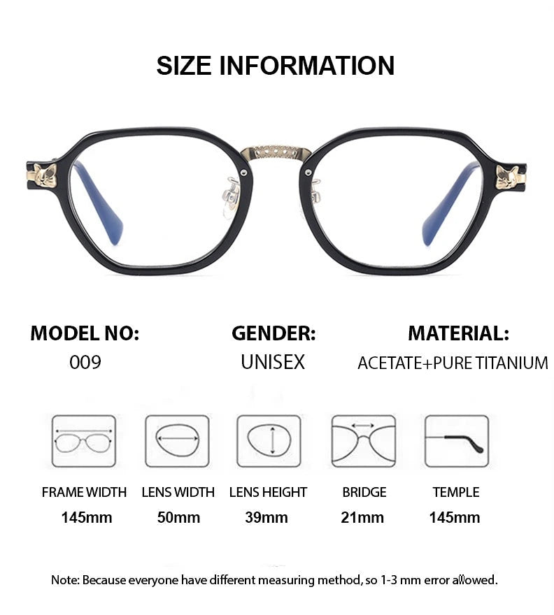 Chashma Ochki Unisex Full Rim Poygon Titanium Acetate Eyeglasses 361009 - Size Chart