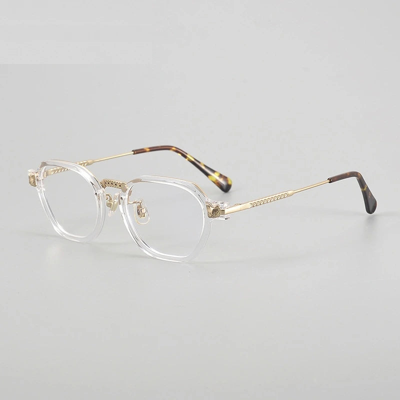 Chashma Ochki Unisex Full Rim Poygon Titanium Acetate Eyeglasses 361009 - Transparent-Gold