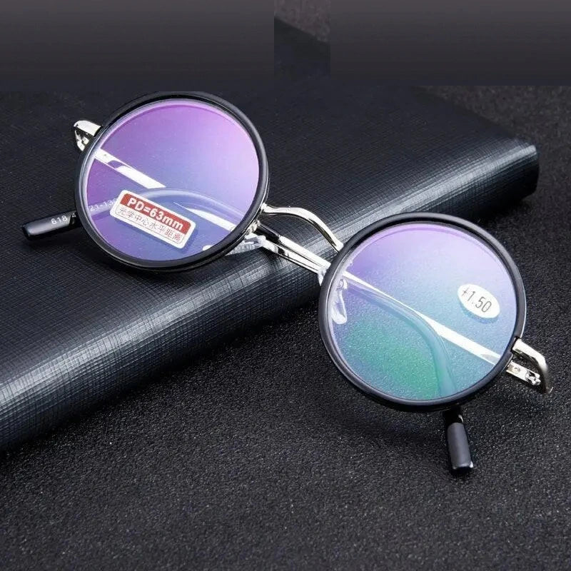 Chashma Ochki Unisex Full Rim Round Alloy Reading Glasses 618 - +200 / Black