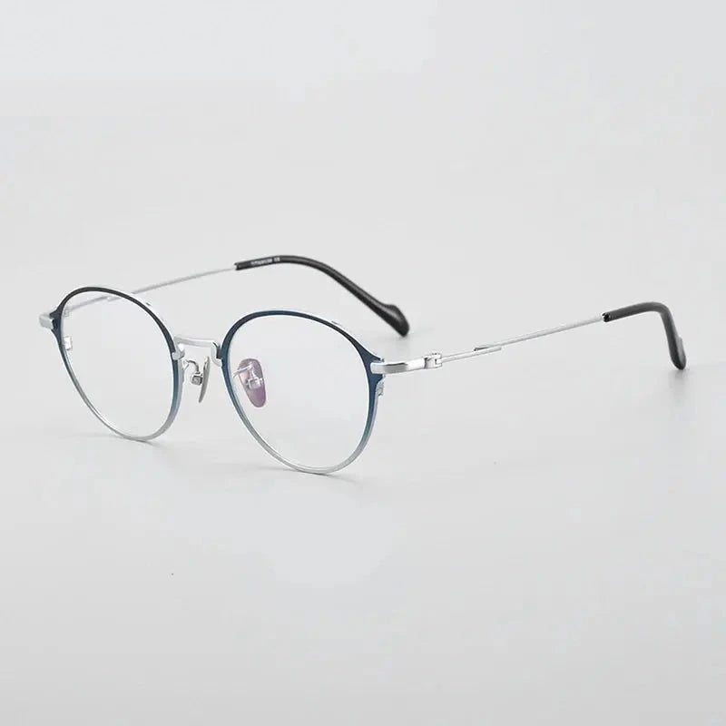 Chashma Ochki Unisex Full Rim Round Titanium Eyeglasses 360046 - Blue-Silver