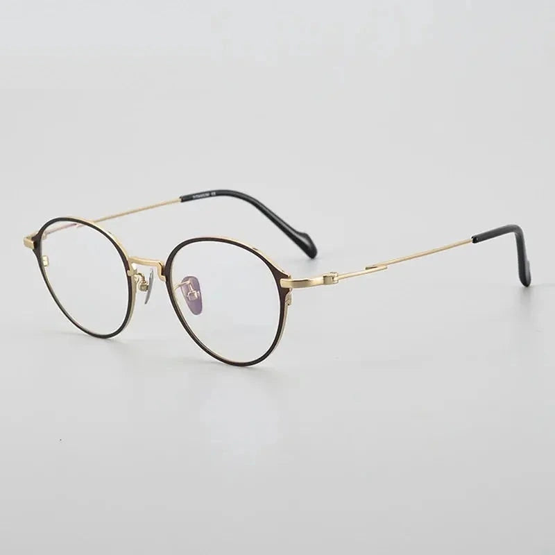 Chashma Ochki Unisex Full Rim Round Titanium Eyeglasses 360046 - Coffee-Gold