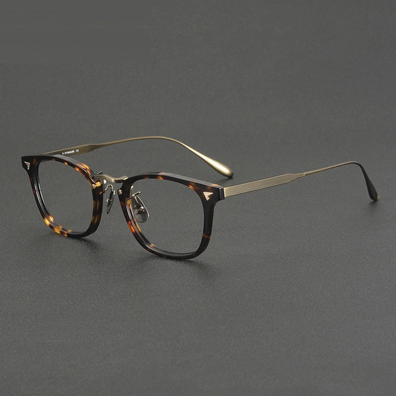 Chashma Ochki Unisex Full Rim Square Acetate Titanium Eyeglasses 881554 - Leopard