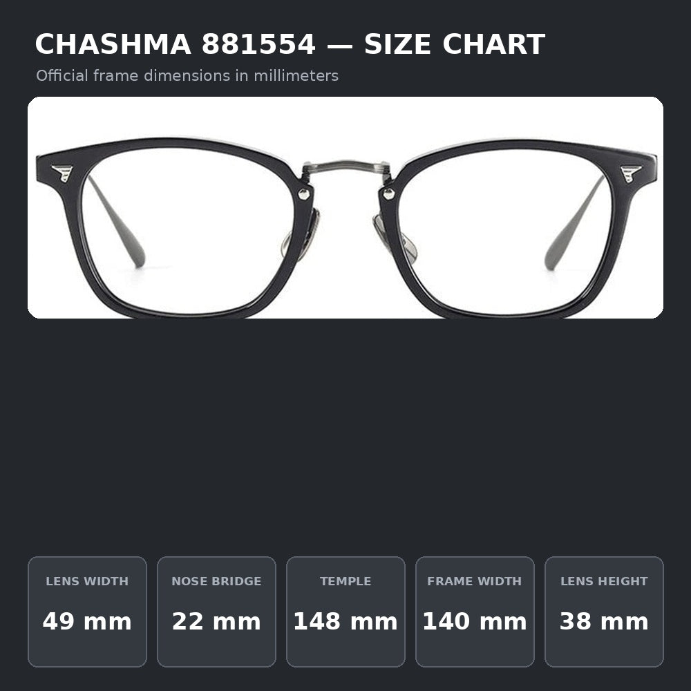 Chashma Ochki 881554 Eyeglasses — Frame Dimensions and Sizing Chart