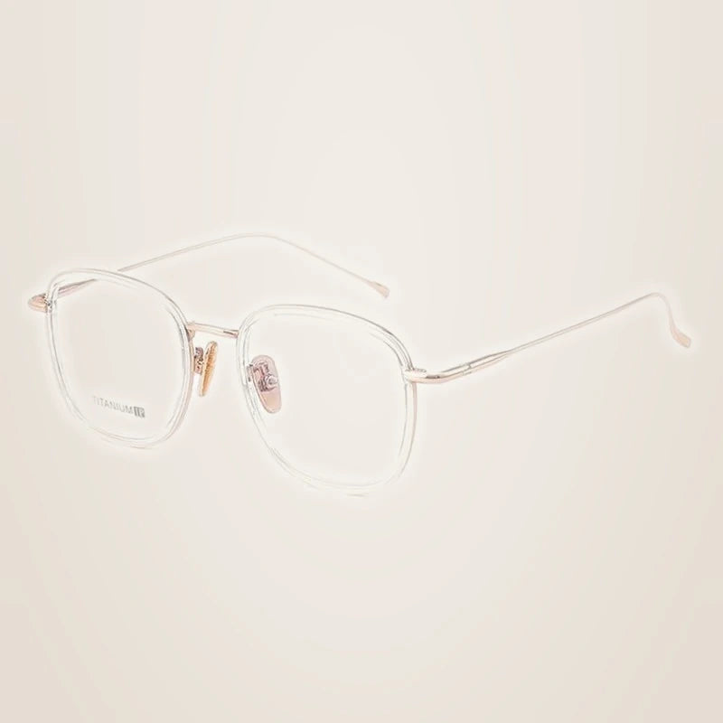 Chashma Ochki Unisex Full Rim Square Acetate Titanium Eyeglasses 88037 - Transp-Rose Gold