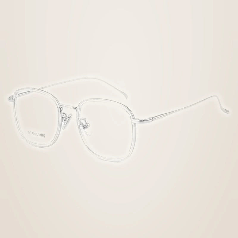 Chashma Ochki Unisex Full Rim Square Acetate Titanium Eyeglasses 88037 - Transparent-Silver