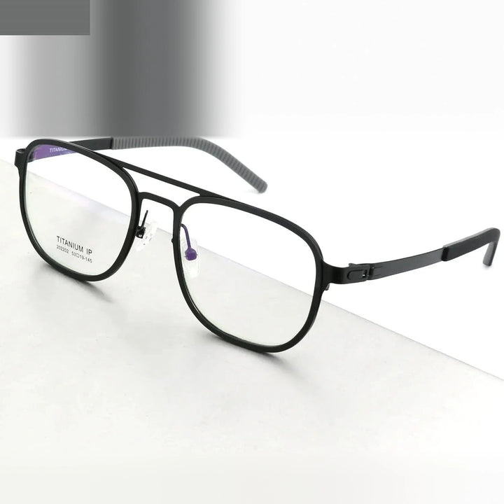 Chashma Ochki Unisex Full Rim Square Double Bridge Titanium Eyeglasses 4422 - Black