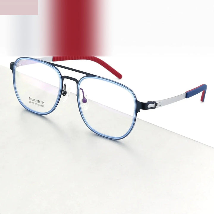 Chashma Ochki Unisex Full Rim Square Double Bridge Titanium Eyeglasses 4422 - Blue