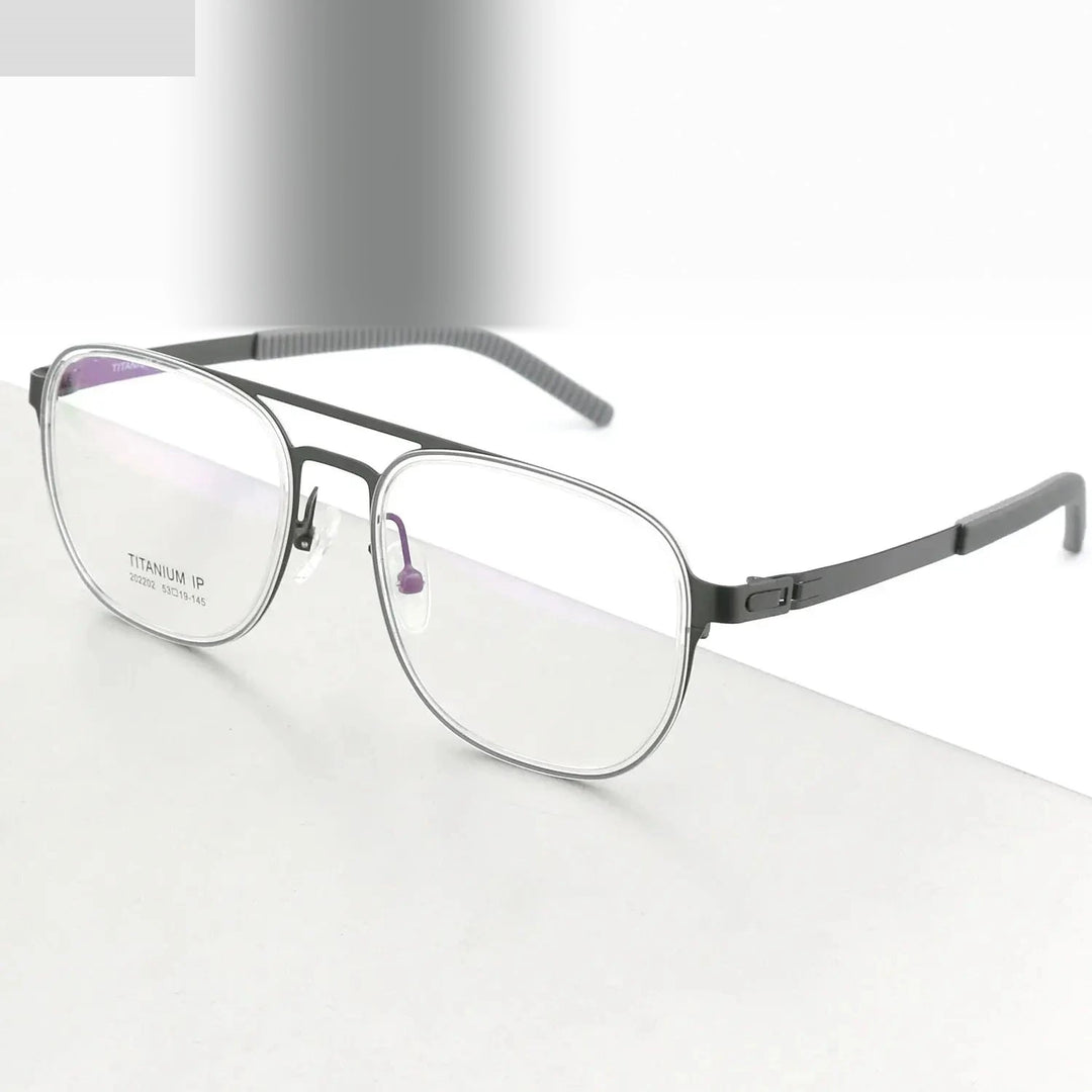 Chashma Ochki Unisex Full Rim Square Double Bridge Titanium Eyeglasses 4422 - Gray