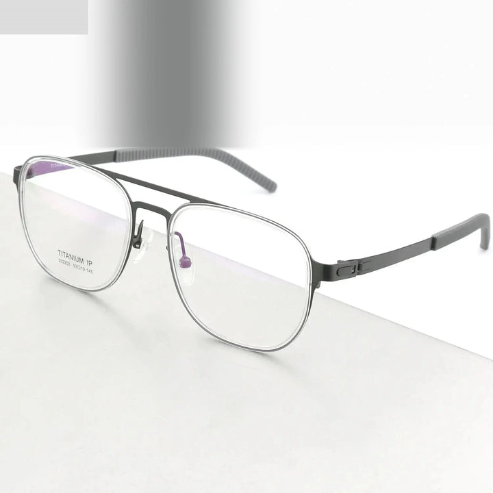 Chashma Ochki Unisex Full Rim Square Double Bridge Titanium Eyeglasses 4422 - Gray